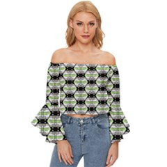 Hackers Town Void Mantis Hexagon Agender Pride Flag Off Shoulder Flutter Bell Sleeve Top by WetdryvacsLair