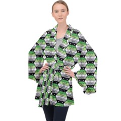 Hackers Town Void Mantis Hexagon Aromantic Pride Flag Long Sleeve Velvet Kimono  by WetdryvacsLair