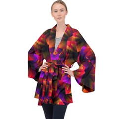 Squares Motif Geometric Pattern Long Sleeve Velvet Kimono  by dflcprintsclothing