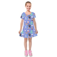 Blue Krampus Christmas Kids  Short Sleeve Velvet Dress by NerdySparkleGoth
