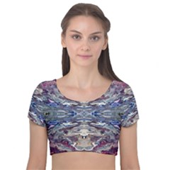 Abstract Pouring Velvet Short Sleeve Crop Top  by kaleidomarblingart