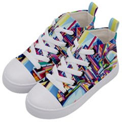 City-street-car-road-architecture Kids  Mid-top Canvas Sneakers by Jancukart