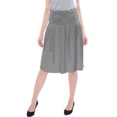 Soot Black And White Handpainted Houndstooth Check Watercolor Pattern Midi Beach Skirt by PodArtist