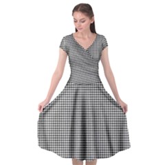 Soot Black And White Handpainted Houndstooth Check Watercolor Pattern Cap Sleeve Wrap Front Dress by PodArtist