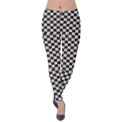 Black And White Watercolored Checkerboard Chess Velvet Leggings by PodArtist