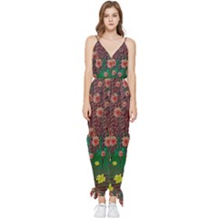 Floral Vines Over Lotus Pond In Meditative Tropical Style Sleeveless Tie Ankle Chiffon Jumpsuit by pepitasart