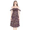 Golden Purple Flower Ornament Shoulder Tie Bardot Midi Dress View1