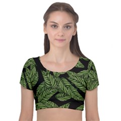  Leaves  Velvet Short Sleeve Crop Top  by artworkshop