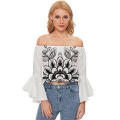 Im Fourth Dimension Black White 10 Off Shoulder Flutter Bell Sleeve Top by imanmulyana