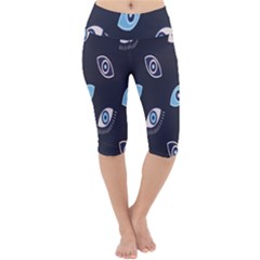 Eyes Evil Eye Blue Pattern Design Lightweight Velour Cropped Yoga Leggings by artworkshop