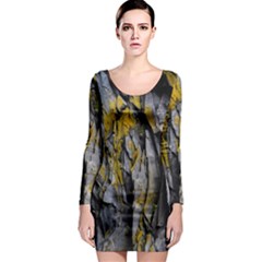 Rock Wall Crevices Geology Pattern Shapes Texture Long Sleeve Bodycon Dress by artworkshop