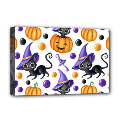 Halloween Cat Pattern Deluxe Canvas 18  X 12  (stretched) by designsbymallika