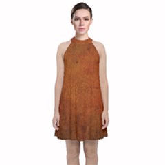 Brown Velvet Halter Neckline Dress  by nateshop