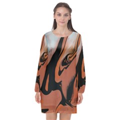 Paint Long Sleeve Chiffon Shift Dress  by nateshop