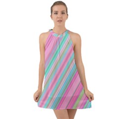 Background-lines Pink Halter Tie Back Chiffon Dress by nateshop