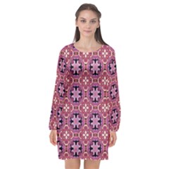 Abstract-background-motif Long Sleeve Chiffon Shift Dress  by nateshop