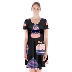 Birthday-cake Short Sleeve V-neck Flare Dress by nateshop