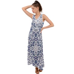 Blue-design V-neck Chiffon Maxi Dress by nateshop