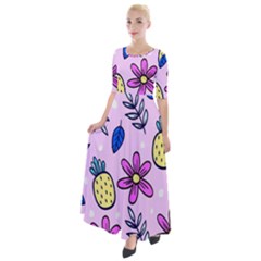 Flowers Purple Half Sleeves Maxi Dress by nateshop