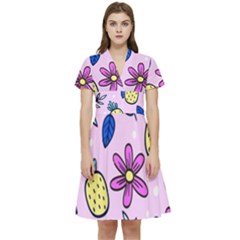 Flowers Purple Short Sleeve Waist Detail Dress by nateshop