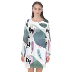 Parrot Long Sleeve Chiffon Shift Dress  by nateshop