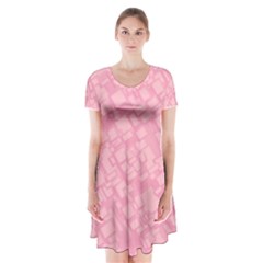 Pink Short Sleeve V-neck Flare Dress by nateshop