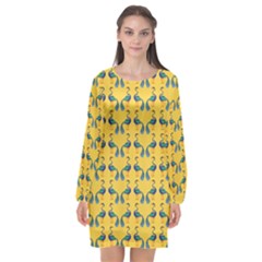 Textile-peacock Long Sleeve Chiffon Shift Dress  by nateshop