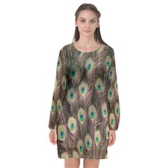 Bird-peacock Long Sleeve Chiffon Shift Dress  by nateshop