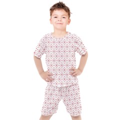 Pattern Christmas Pattern Red Stars Kids  Tee And Shorts Set by Sapixe