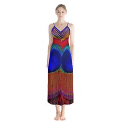 Peacock Plumage Fearher Bird Pattern Button Up Chiffon Maxi Dress by Sapixe