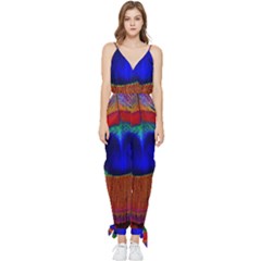 Peacock Plumage Fearher Bird Pattern Sleeveless Tie Ankle Chiffon Jumpsuit by Sapixe