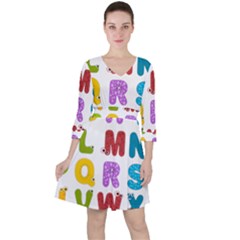 Vectors Alphabet Eyes Letters Funny Quarter Sleeve Ruffle Waist Dress by Sapixe