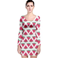 Illustration Watermelon Fruit-food Melon Long Sleeve Velvet Bodycon Dress by Sapixe