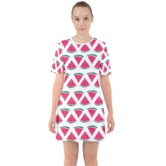 Illustration Watermelon Fruit Food Melon Sixties Short Sleeve Mini Dress by Sapixe