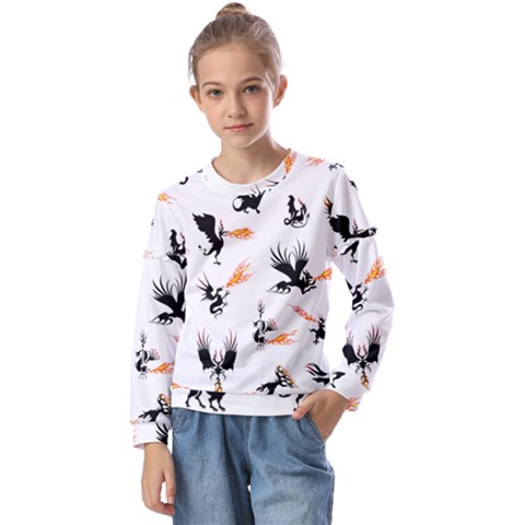 Phoenix Dragon Fire Bird Kids  Long Sleeve Tee With Frill  by Sapixe