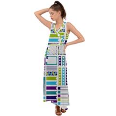 Peacock Pattern V-neck Chiffon Maxi Dress by Sapixe