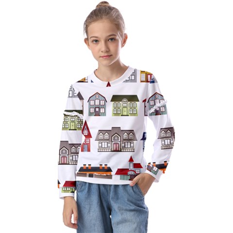 Houses Kids  Long Sleeve Tee With Frill  by Sapixe