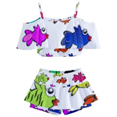 Fish Fishes Marine Life Swimming Water Kids  Off Shoulder Skirt Bikini by Sapixe