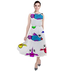 Fish Swim Cartoon Funnycute Round Neck Boho Dress by Sapixe