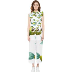 Fish Vector Green Women s Frill Top Chiffon Jumpsuit by Sapixe