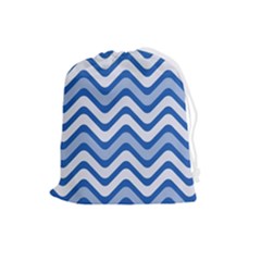 Waves-blue White Drawstring Pouch (large) by nateshop