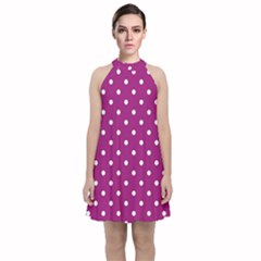 Polka-dots-purple White Velvet Halter Neckline Dress  by nateshop