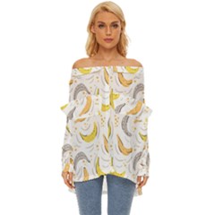 Seamless Stylish Pattern-with-fresh-yellow-bananas-background Off Shoulder Chiffon Pocket Shirt by Wegoenart