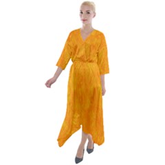 Background-yellow Quarter Sleeve Wrap Front Maxi Dress by nateshop