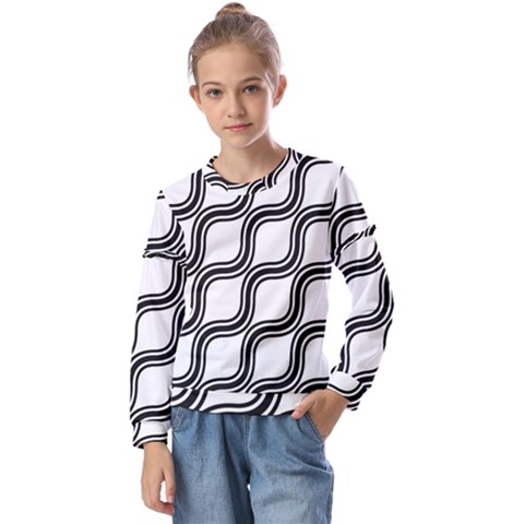 Diagonal-black White Kids  Long Sleeve Tee With Frill  by nateshop