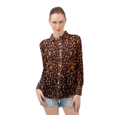 Coffee Beans Food Texture Long Sleeve Chiffon Shirt by artworkshop