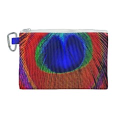 Red Peacock Plumage Fearher Bird Pattern Canvas Cosmetic Bag (large) by Wegoenart