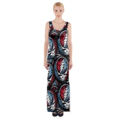 Grateful Dead Pattern Thigh Split Maxi Dress by Jancukart