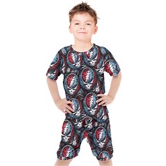 Grateful Dead Pattern Kids  Tee And Shorts Set by Jancukart