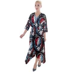 Grateful Dead Pattern Quarter Sleeve Wrap Front Maxi Dress by Jancukart